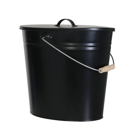 Kohleneimer | Ascheeimer | oval | schwarz | 24 Liter | mit Deckel | Klimaworld.com