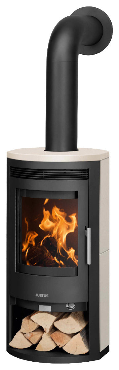 Justus Kaminofen Baltrum D 2.0 Stahl Schwarz, Kalkstein Cream | Klimaworld.com