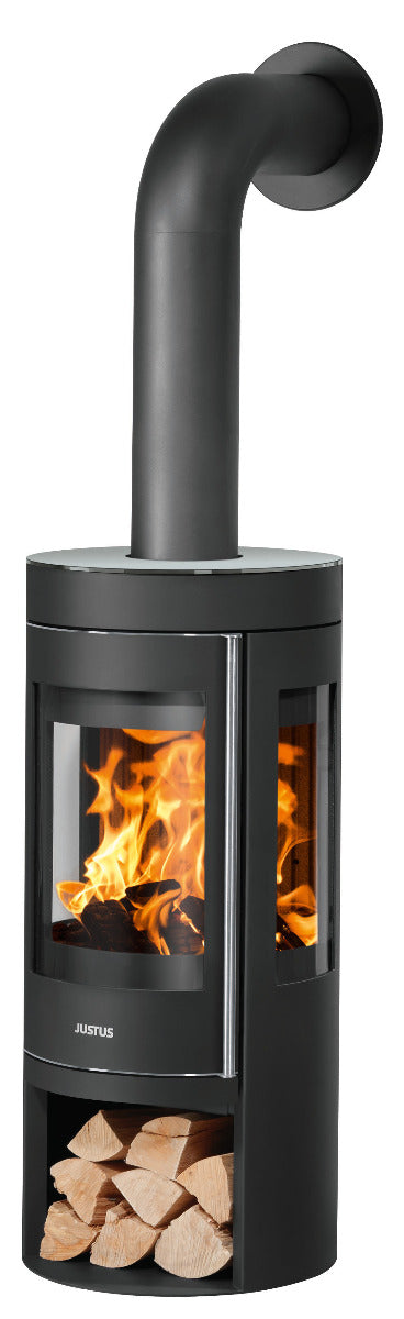 Justus Kaminofen Mino Trios 2.0 Stahl Schwarz, Abdeckplatte Glas | klimaworld.com