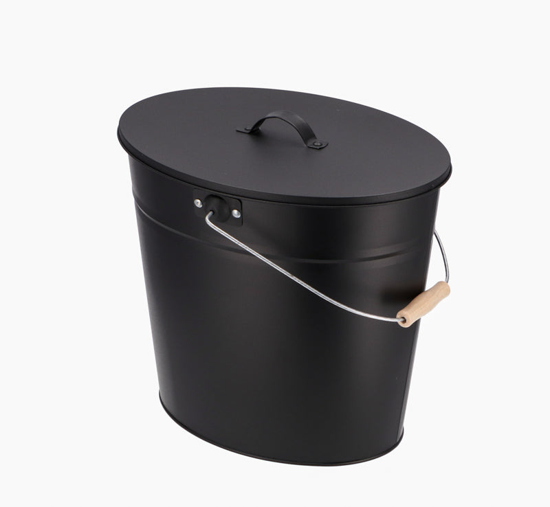 Kohleneimer | Ascheeimer | oval | schwarz | 24 Liter | mit Deckel | Klimaworld.com