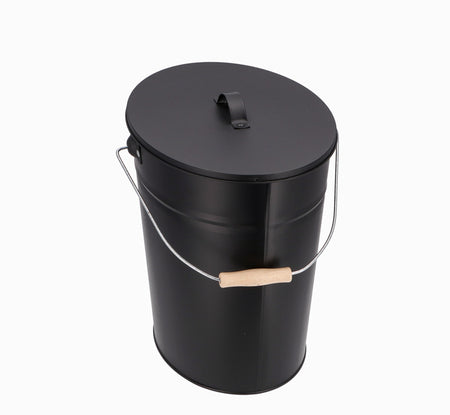 Kohleneimer | Ascheeimer | oval | schwarz | 24 Liter | mit Deckel | Klimaworld.com