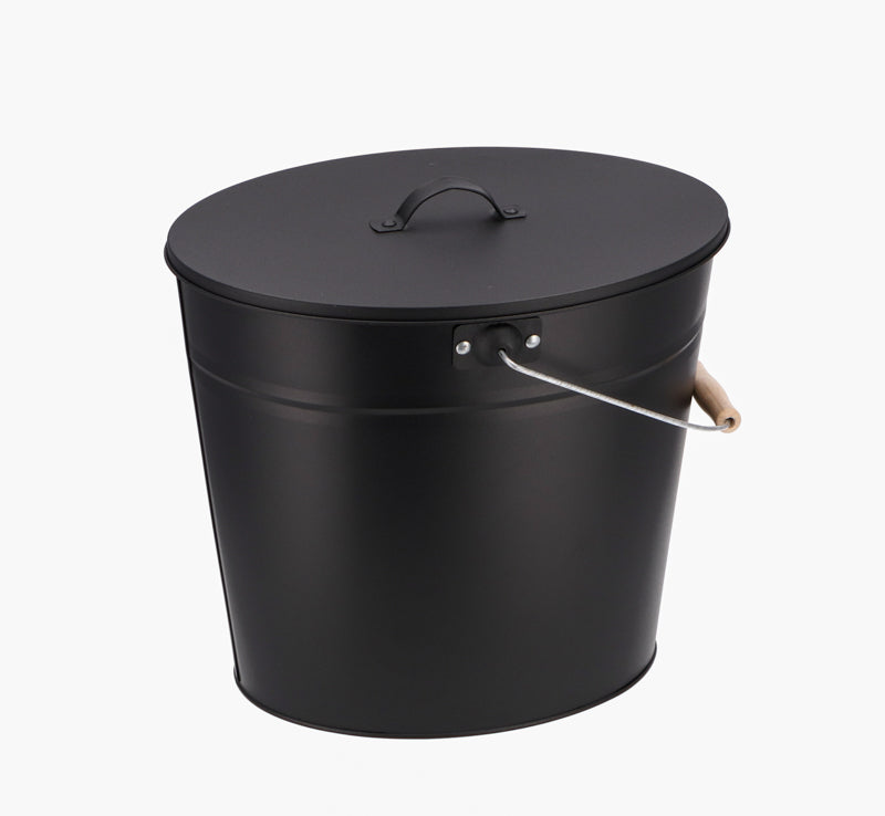 Kohleneimer | Ascheeimer | oval | schwarz | 24 Liter | mit Deckel | Klimaworld.com