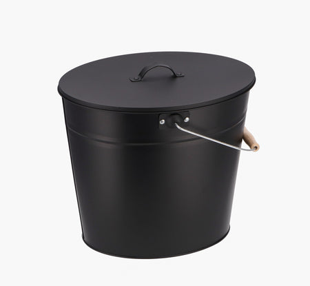 Kohleneimer | Ascheeimer | oval | schwarz | 24 Liter | mit Deckel | Klimaworld.com