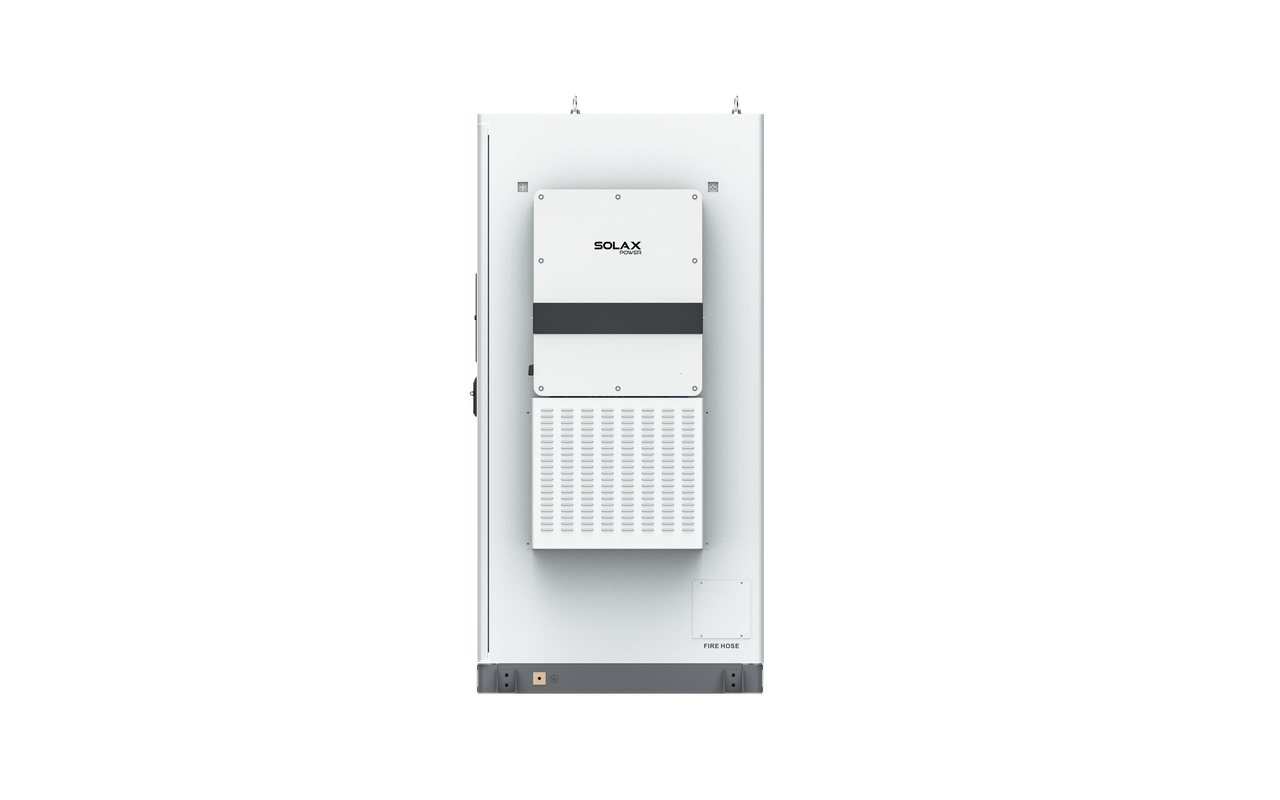 Weißer SolaX AELIO B100 Batterieschrank mit Wechselrichter X3-AELIO-49,9K Seitenansicht von rechts | Klimaworld
