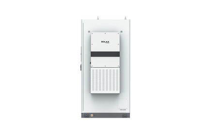 Weißer SolaX AELIO B100 Batterieschrank mit Wechselrichter X3-AELIO-49,9K Seitenansicht von rechts | Klimaworld