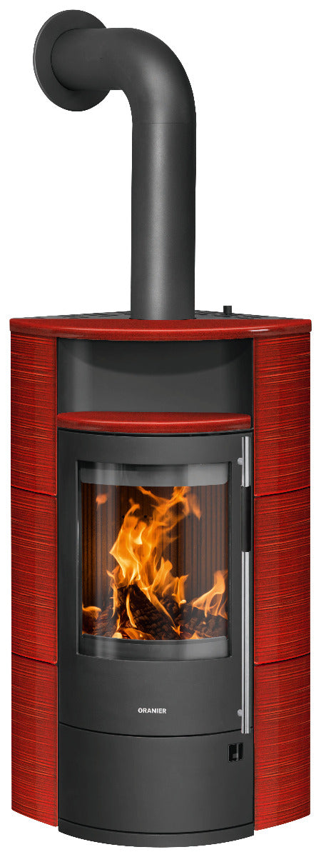 Oranier Kaminofen Polar Neo Eck | Stahl Schwarz, Keramik Paprikarot | klimaworld.com