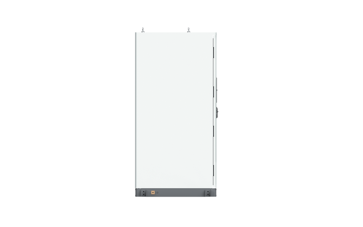 Weißer SolaX AELIO B100 Batterieschrank mit Wechselrichter X3-AELIO-49,9K Seitenansicht von links | Klimaworld