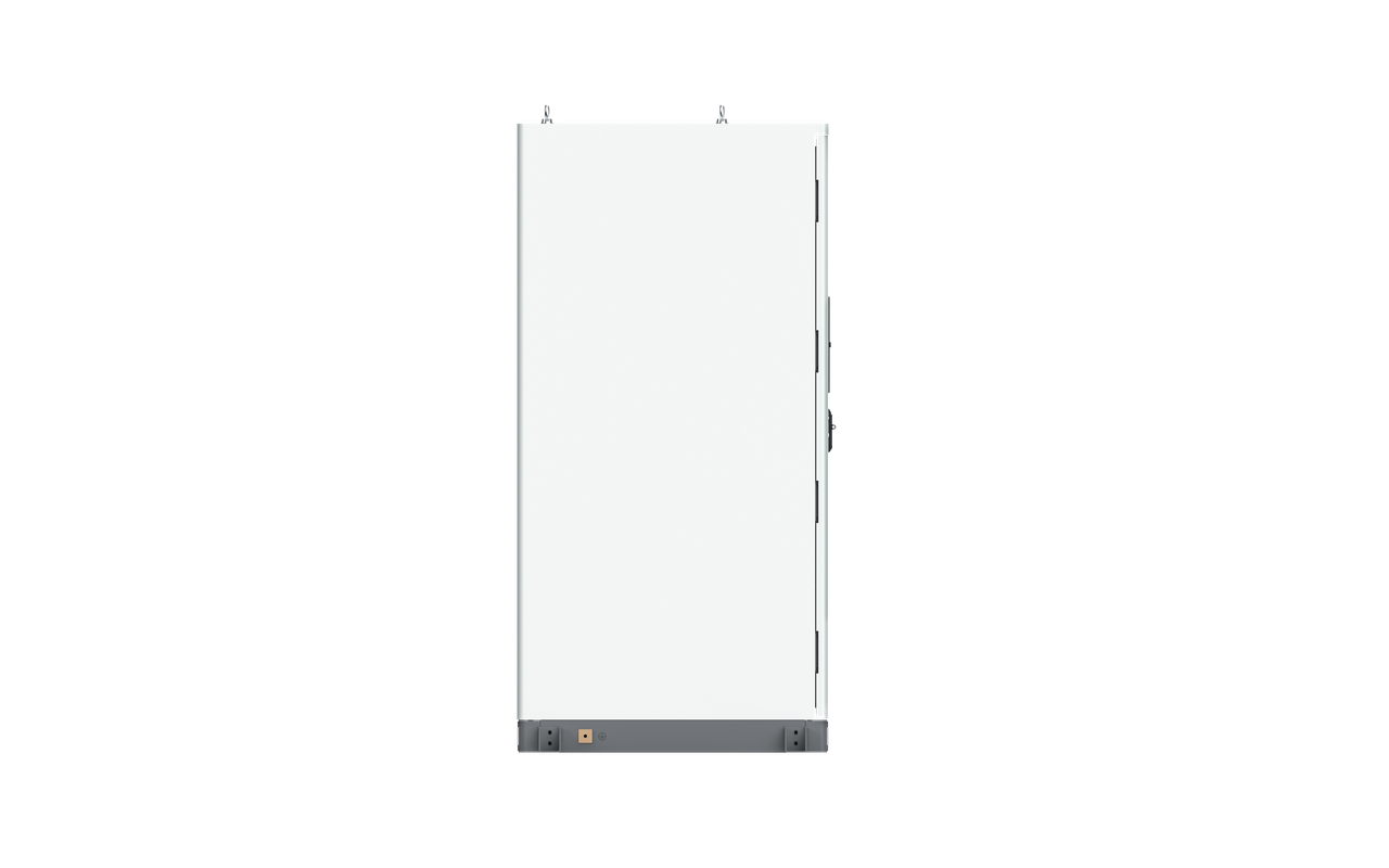 Weißer SolaX AELIO B100 Batterieschrank mit Wechselrichter X3-AELIO-50K Seitenansicht von links | Klimaworld