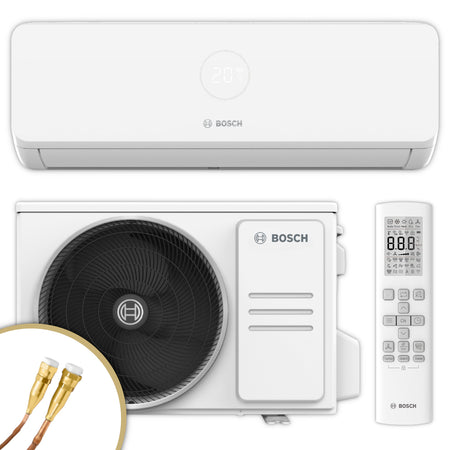 Bosch Klimaanlage CL3200iU WE 35 Set mit weissem Innen- und Aussengeraet, Fernbedienung, Quick-Connect Leitungen  | Klimaworld.com