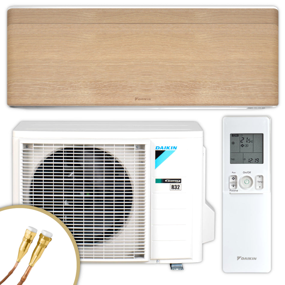 DAIKIN Split Klimaanlage Set | Stylish | Light Wood | 3,4 kW Quick Connect