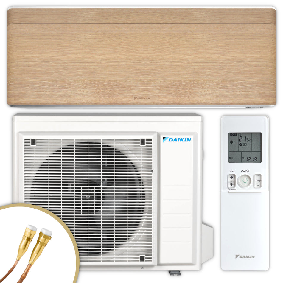 DAIKIN Split Klimaanlage Set | Stylish | Light Wood | 5,0 kW Quick Connect