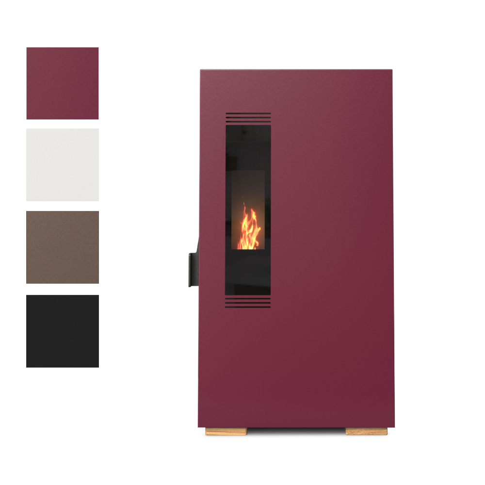 bordeauxfarbener Pelletkamin Skinny Mod. 6 und Farbkacheln | Klimaworld.com