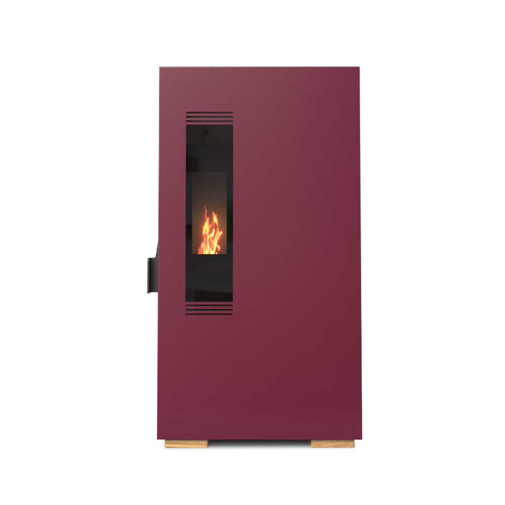 Bordeauxfarbener Pelletofen Skinny Mod. 6 mit Sichtfenster aufs Feuer | Klimaworld.com