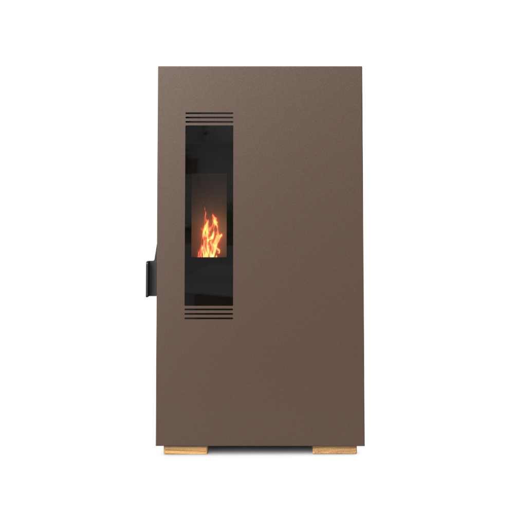 rustikalbrauner Pelletofen Skinny Mod. 6 mit Sichtfenster aufs Feuer | Klimaworld.com