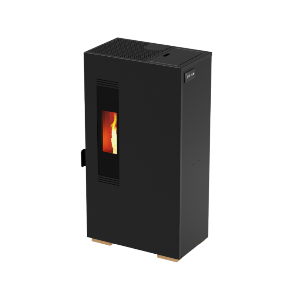 schwarzer Pelletofen Skinny Mod. 6 mit Sichtfenster aufs Feuer | Klimaworld.com