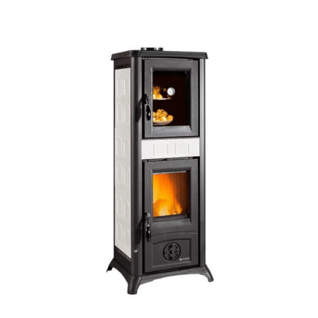 gusseiserner Kuechenofen Gemma Forno.165  mit weissen Kacheln und Backfach | Klimaworld.com