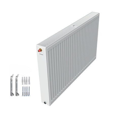 Profilierter Ventilkompaktheizkoerper 2.0 Logatrend in Weiss mit integriertem Ventil links und Montagematerial | Klimaworld.com