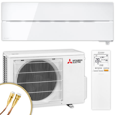 Mitsubishi Klimaanlage Set weisses Wandgeraet Diamond MSZ-LN mit weissem Aussengeraet und weisser Fernbedienung sowie Quick-Connect Anschluesse | Klimaworld.com
