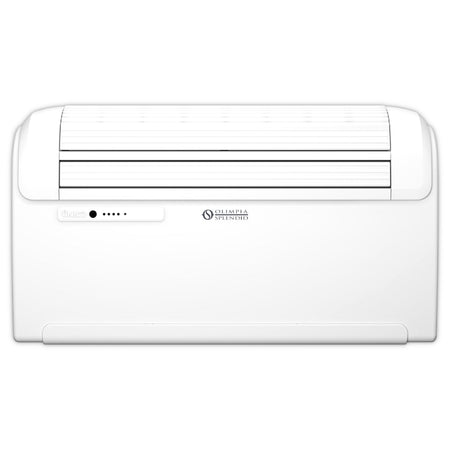 OLIMPIA SPLENDID UNICO TWIN MASTER 30 HP RFA: weisses Wandgeraet mit breitem Luftauslass und Logos | Klimaworld.com
