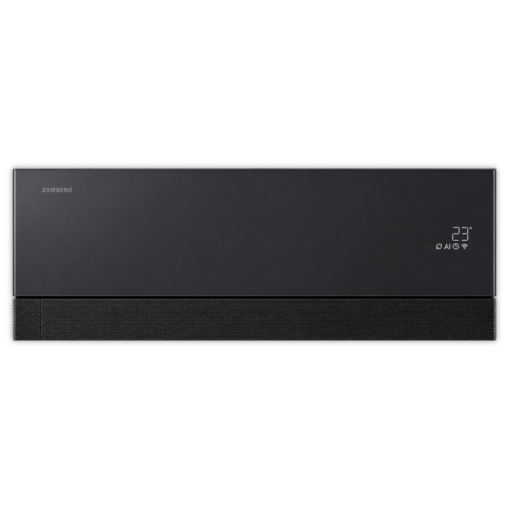 Samsung Klimaanlage Wandgeraet WindFree Première/+ in Schwarz, mit weisser 23°-Anzeige und feinem Lochraster an unterer Front | Klimaworld.com