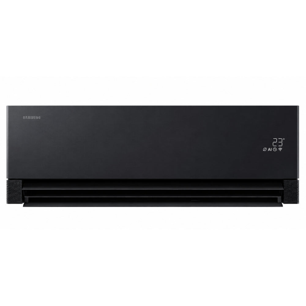 Samsung Klimaanlage Wandgeraet WindFree Première/+ in Schwarz, mit offener Luftklappe unten und weisser 23°-Anzeige | Klimaworld.com
