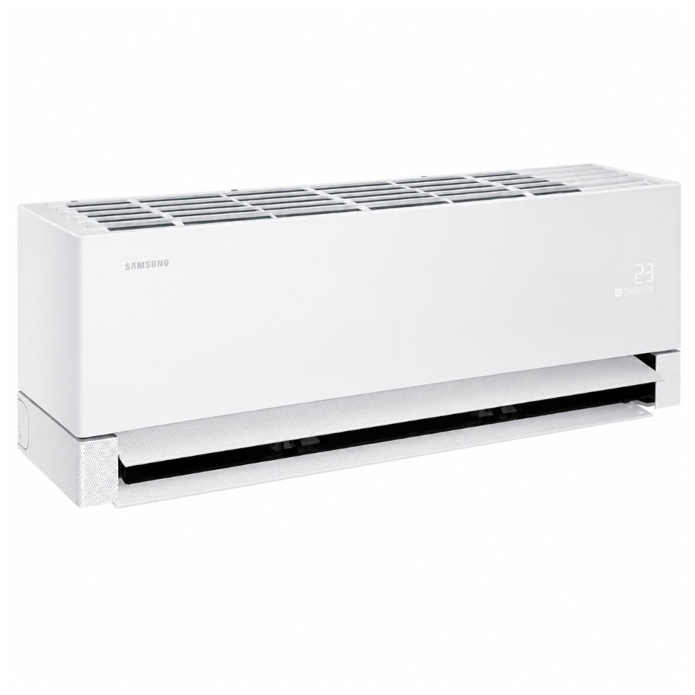 Samsung Klimaanlage Wandgeraet WindFree Première/+, von oben mit Luftgittern und offener Luftklappe | Klimaworld.com
