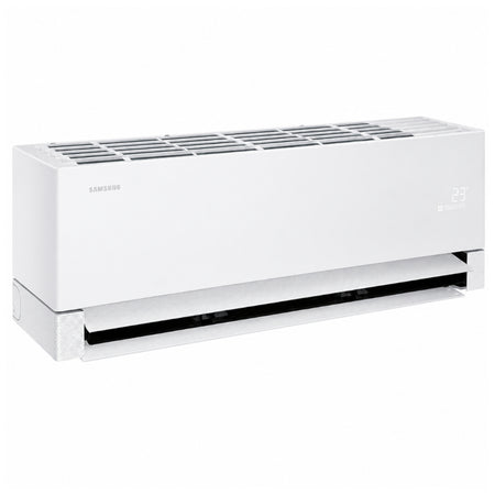 Samsung Klimaanlage Wandgeraet WindFree Première/+, von oben mit Luftgittern und offener Luftklappe | Klimaworld.com
