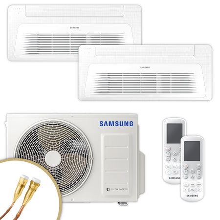Samsung WindFree Multisplit Set mit Aussengeraet, zwei 1-Wege-Deckenkassetten und zwei Fernbedienungen in Weiss | Klimaworld.com