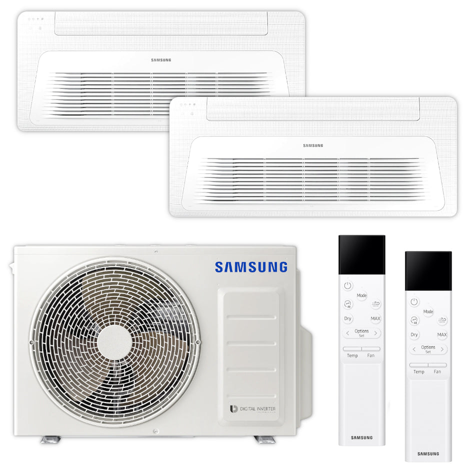 Samsung WindFree Multisplit Set mit Aussengeraet, zwei 1-Wege-Deckenkassetten und zwei Fernbedienungen in Weiss | Klimaworld.com
