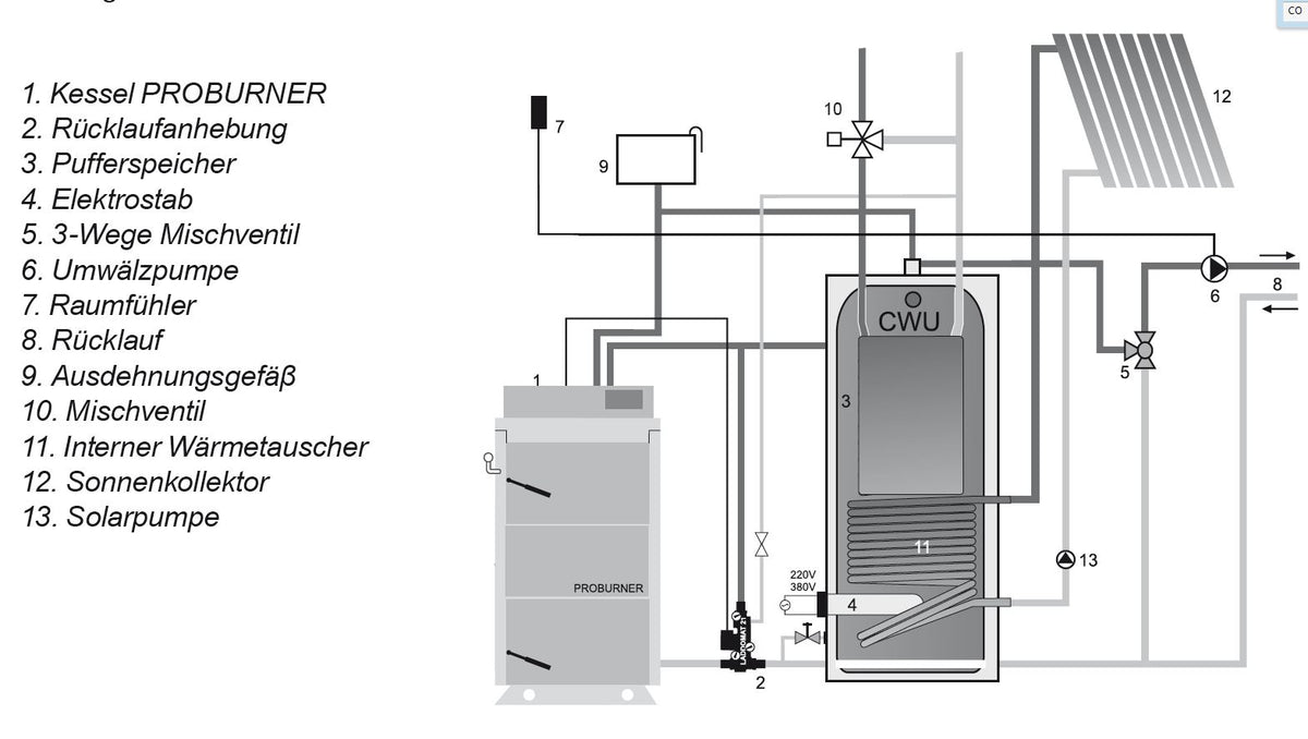 Santer Solar Holzvergaser Proburner Komplettsystem 25 kW 1x1000L