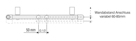 HM Badheizkoerper Thetis | Ansicht Aufbau und Wandabstand | www.klimaworld.com