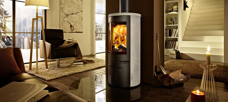 Kaminofen Aprica, schwarz lackiert Keramik Bianco 4kW