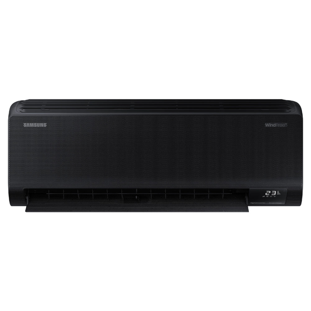 Samsung Klimaanlage Wandgeraet WindFree Avant AR70F12C1ABNEU in Schwarz mit geoeffneter Luftklappe | Klimaworld.com
