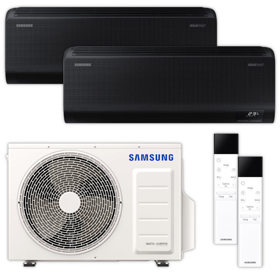Samsung Klimaanlagen-Set mit 2 schwarzen Wandgeraeten WindFree Avant AR70F09C1ABNEU und NASA Aussengeraet | Klimaworld.com