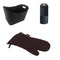 Holzkorb-Set|Holzkorb,Kaminhandschuh,Kaminbesteck|Lederoptik Schwarz