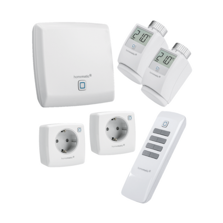 Homematic IP Basissystem Raumklima Set mit Access Point, 2 x Heizkörperthermostat, 2 x Schaltsteckdose, Fernbedienung 8 Tasten | eQ-3 | HmIP-EK-4 ➔ www.klimaworld.com