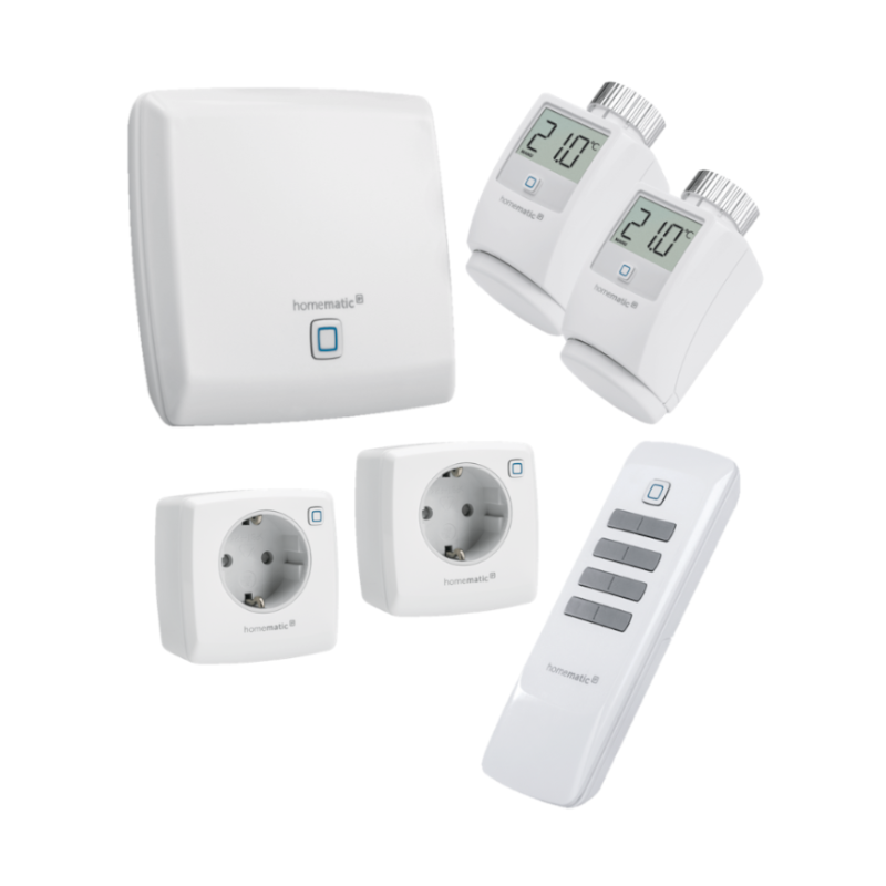 Homematic IP Basissystem Raumklima Set mit Access Point, 2 x Heizkörperthermostat, 2 x Schaltsteckdose, Fernbedienung 8 Tasten | eQ-3 | HmIP-EK-4 ➔ www.klimaworld.com