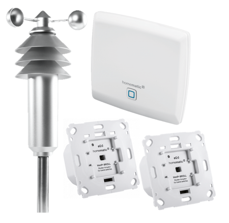 Homematic IP Beschattung Set mit Access Point, Wettersensor basic, 2 x Rollladenaktor für Markenschalter | eQ-3 | HmIP-EK-5