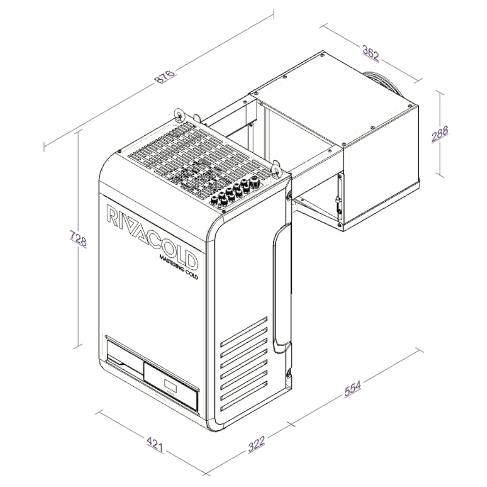 Rivacold Huckepack Kühlaggregat für Kühlzelle für Tiefkühlung, Abmessungen | klimaworld.com