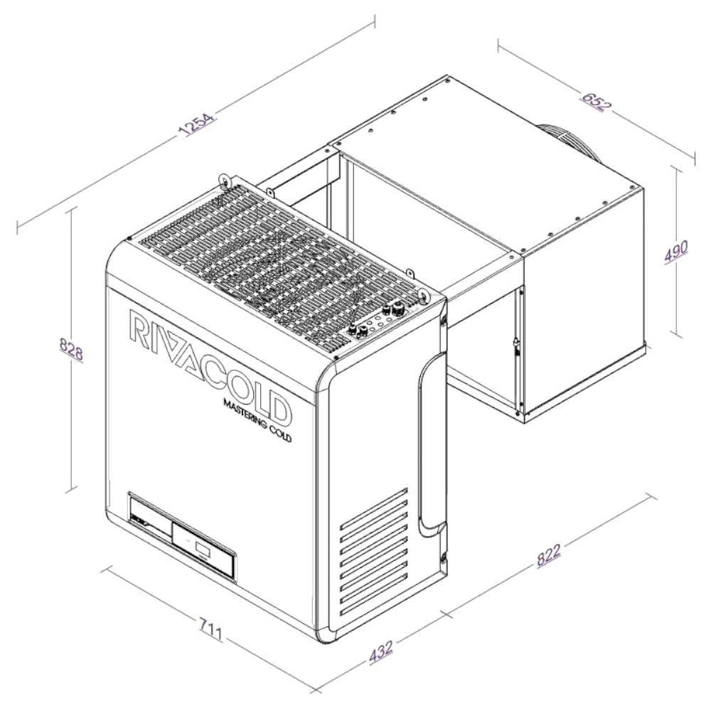 Rivacold Huckepack Kühlaggregat für Kühlzelle für Tiefkühlung, Abmessungen | klimaworld.com