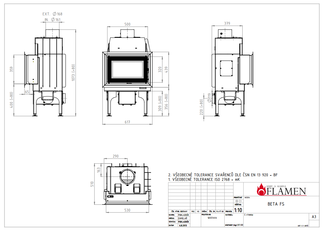 FLAMEN - Kamineinsatz BETA FS- Technische Zeichnung