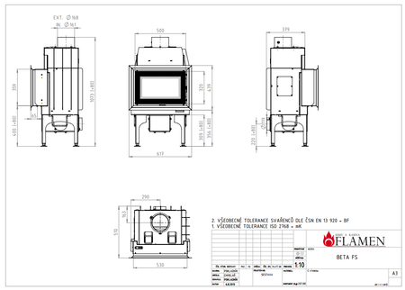 FLAMEN - Kamineinsatz BETA FS- Technische Zeichnung