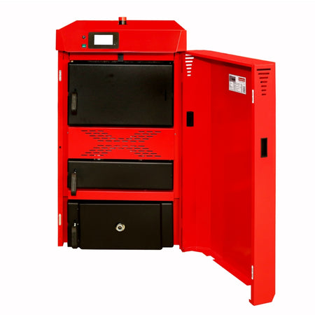 ThermoFlux Holzkessel PID Logic Lambda Plus Plus PLLP-34 mit 34 kW, offene Tür | Klimaworld.com