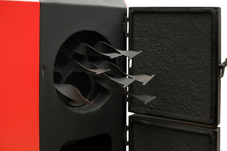 Thermoflux Pelling 35 ECO Pelletkessel mit geöffneter Fronttuer und sichtbarem Brennraum | Klimaworld.com