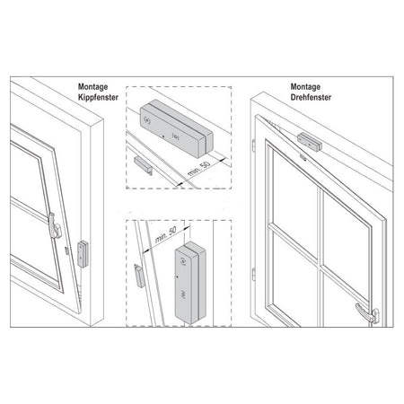 Technische Zeichnung des BROKO Funksender Fensterkontakts | klimaworld.com