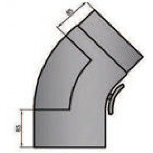 Rauchrohrbogen gezogen 45° mit Tür Durchmesser 150mm