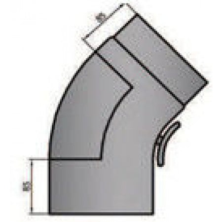 Rauchrohrbogen gezogen 45° mit Tür Durchmesser 150mm
