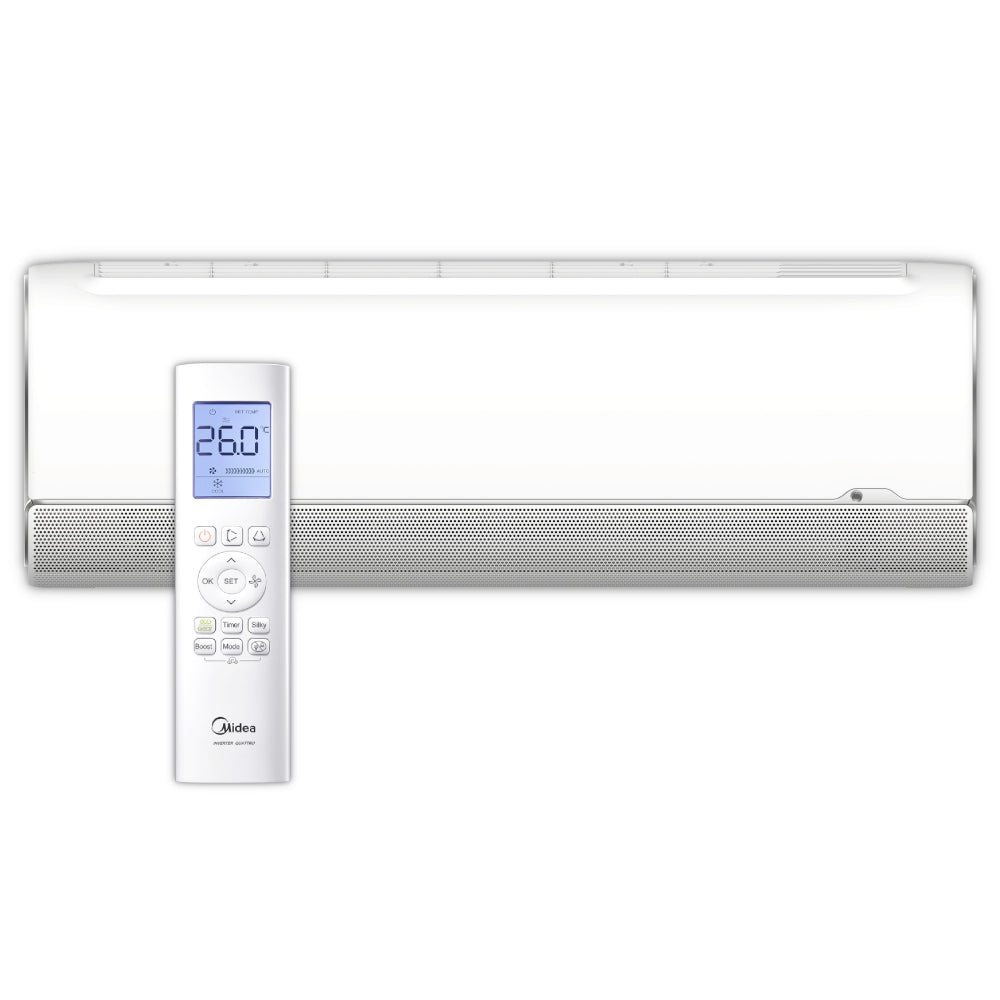 MIDEA Klima-Wandgeraet MSFAAU-12HRFN8 BreezeleSS+, weisses Wandgeraet mit Frontgitter und Fernbedienung | Klimaworld.com