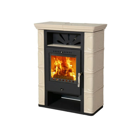 THORMA Kaminofen BORGHOLM black/TOP mit schwarzer Front, cappuccinofarbenen Keramikseiten, Glasfeuerraum | Klimaworld.com