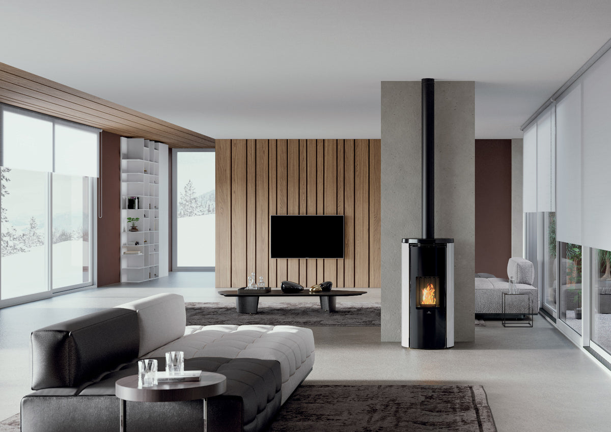 Edilkamin Pelletofen Celia Air Tight Glas Weiß Ambiente